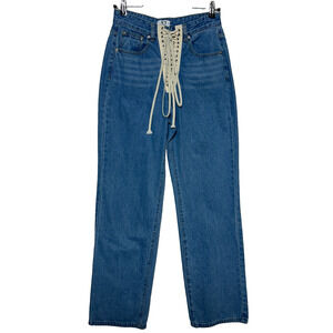 No 1 Los Angeles Jeans Womens Medium Blue Lace Up Rave Festival Actual 28X33 Y2K